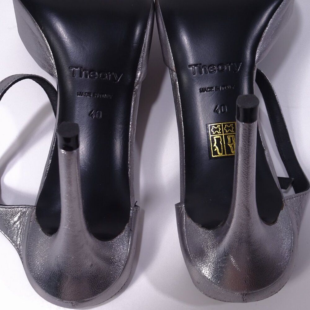 Theory Metallic Leather Mule Pumps 40 NWOB IRRG 595 Sz 40 IRRG - Picture 16 of 16